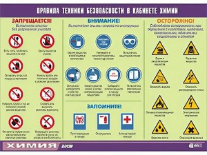 Таблица демонстрационная "Правила техники безопасности в кабинете химии" (винил 70х100) - fgospostavki.ru - Екатеринбург